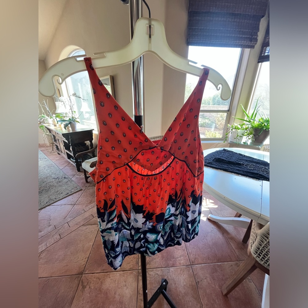 Anthropologie Maeve Mazie Orange Peacock Sleeveless Top